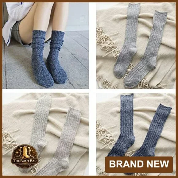 Women's Winter Thick Knit Wool Crew Knee High Socks Cozy Slouch Boots - Picture 6 of 8